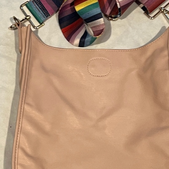AH•DORNED Classic Vegan Leather Messenger Bag Pale Pink w/Striped Strap - Picture 6 of 10